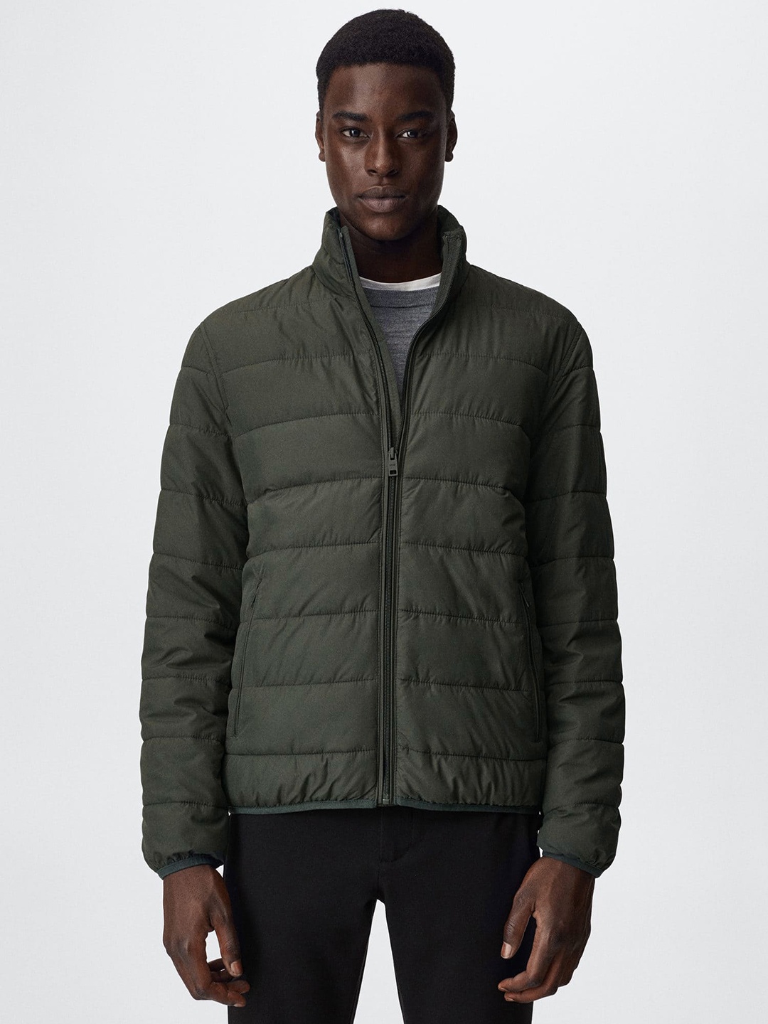 

MANGO MAN Men Olive Green Solid Sustainable Performance Padded Jacket