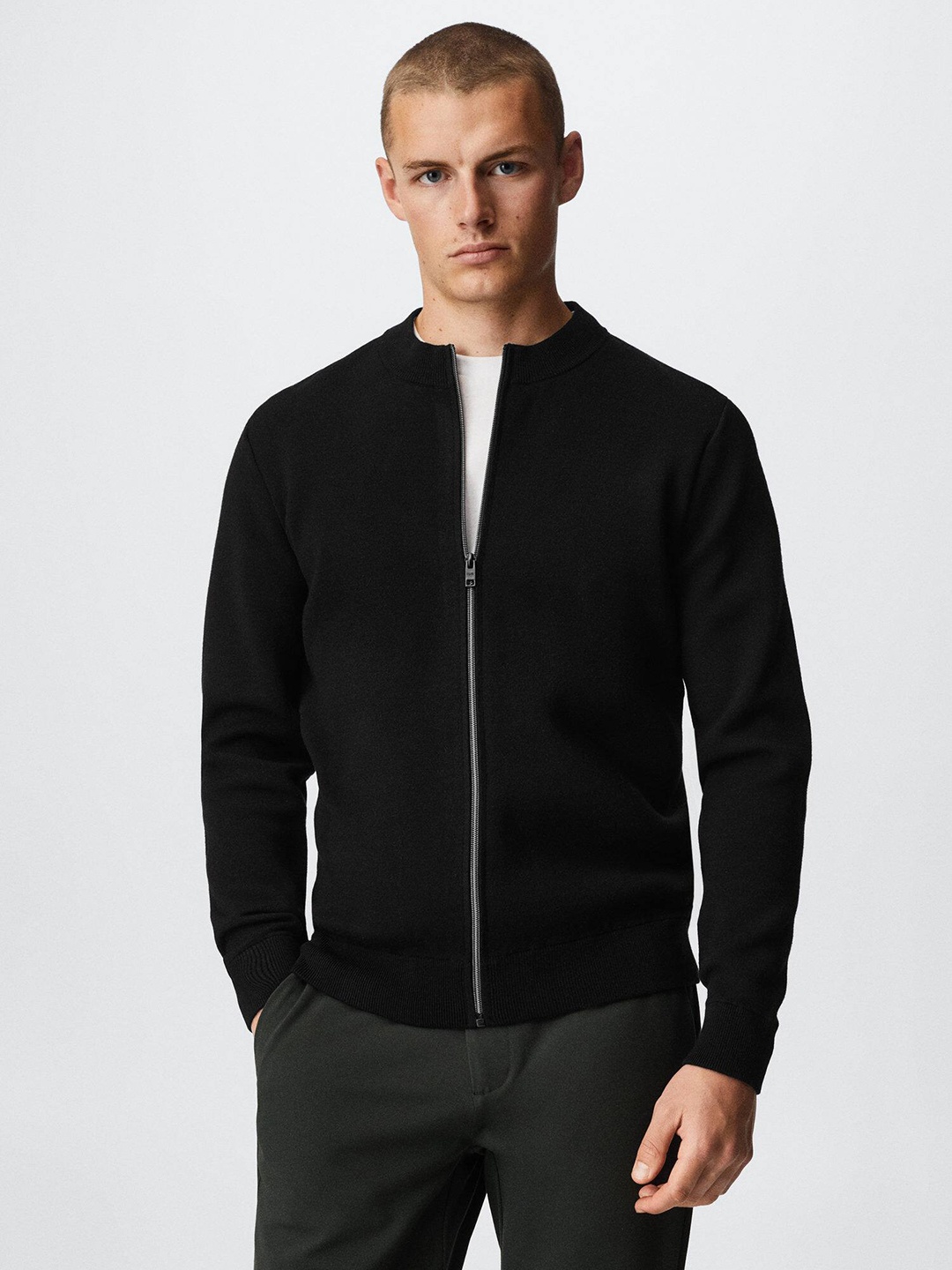 

MANGO MAN Zipper Performance Cardigan, Black