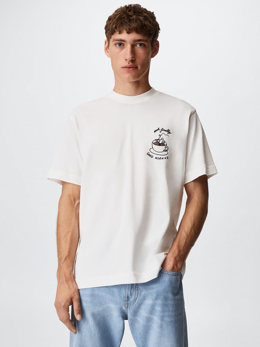 

MANGO MAN White Pure Cotton Sustainable T-shirt