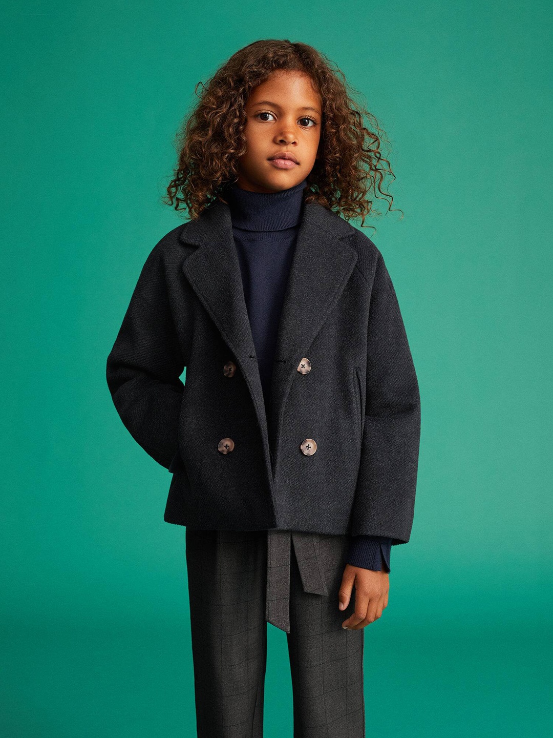 

Mango Kids Girls Double-Breasted Sustainable Overcoat, Charcoal