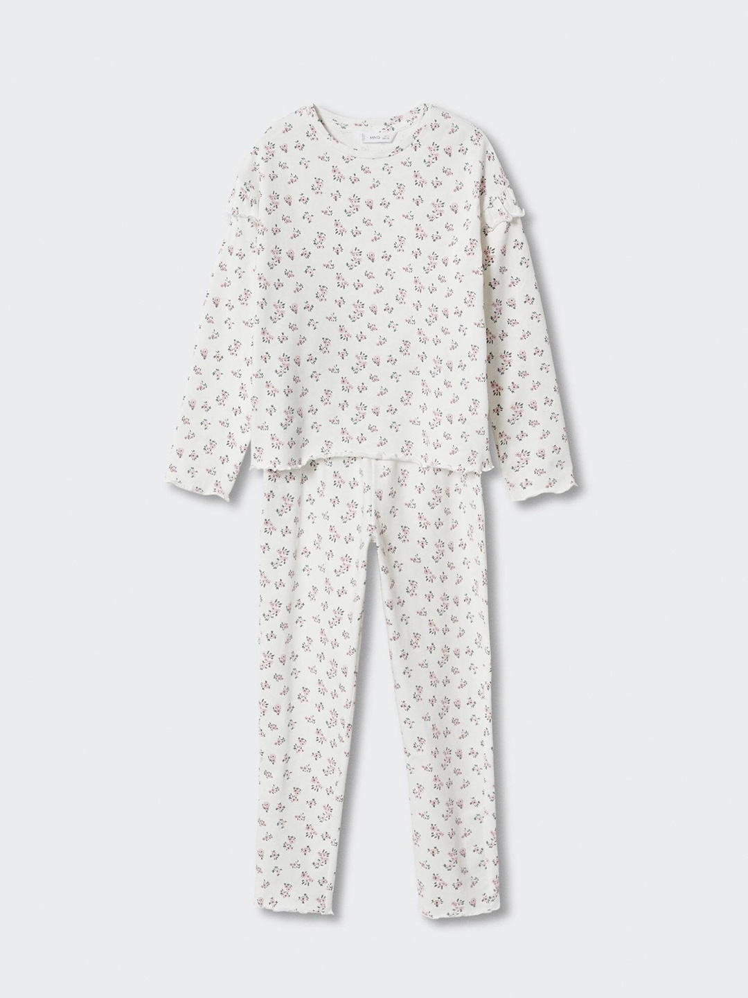 

Mango Kids Girls Floral Print Pure Cotton Sustainable Pyjama Set, White