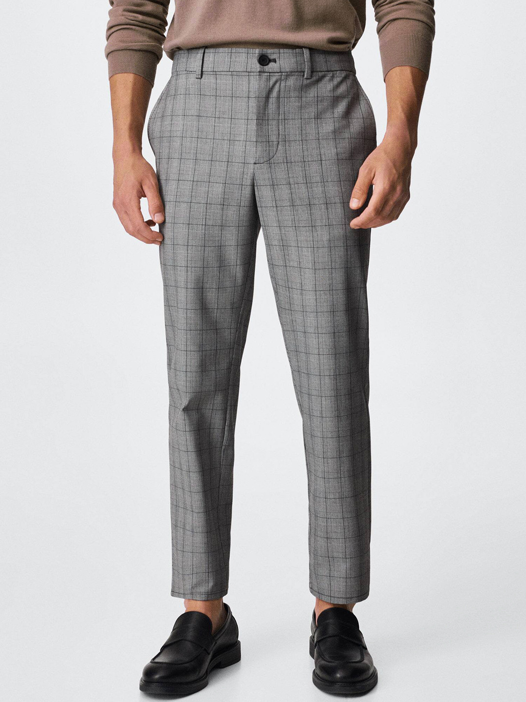 

MANGO MAN Checked Tapered Fit Performance Trousers, Grey