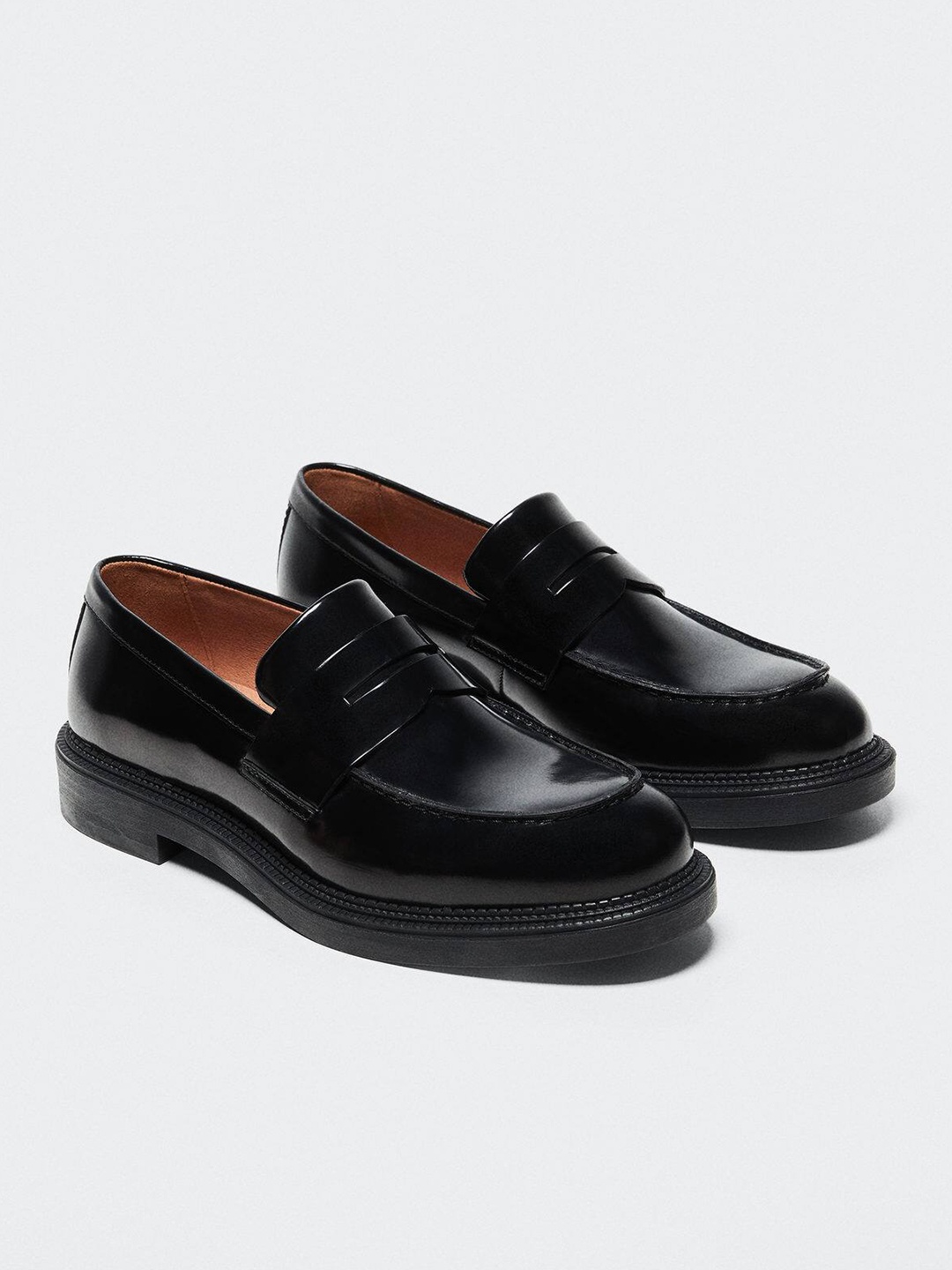 

MANGO MAN Sustainable Leather Formal Penny Loafers, Black