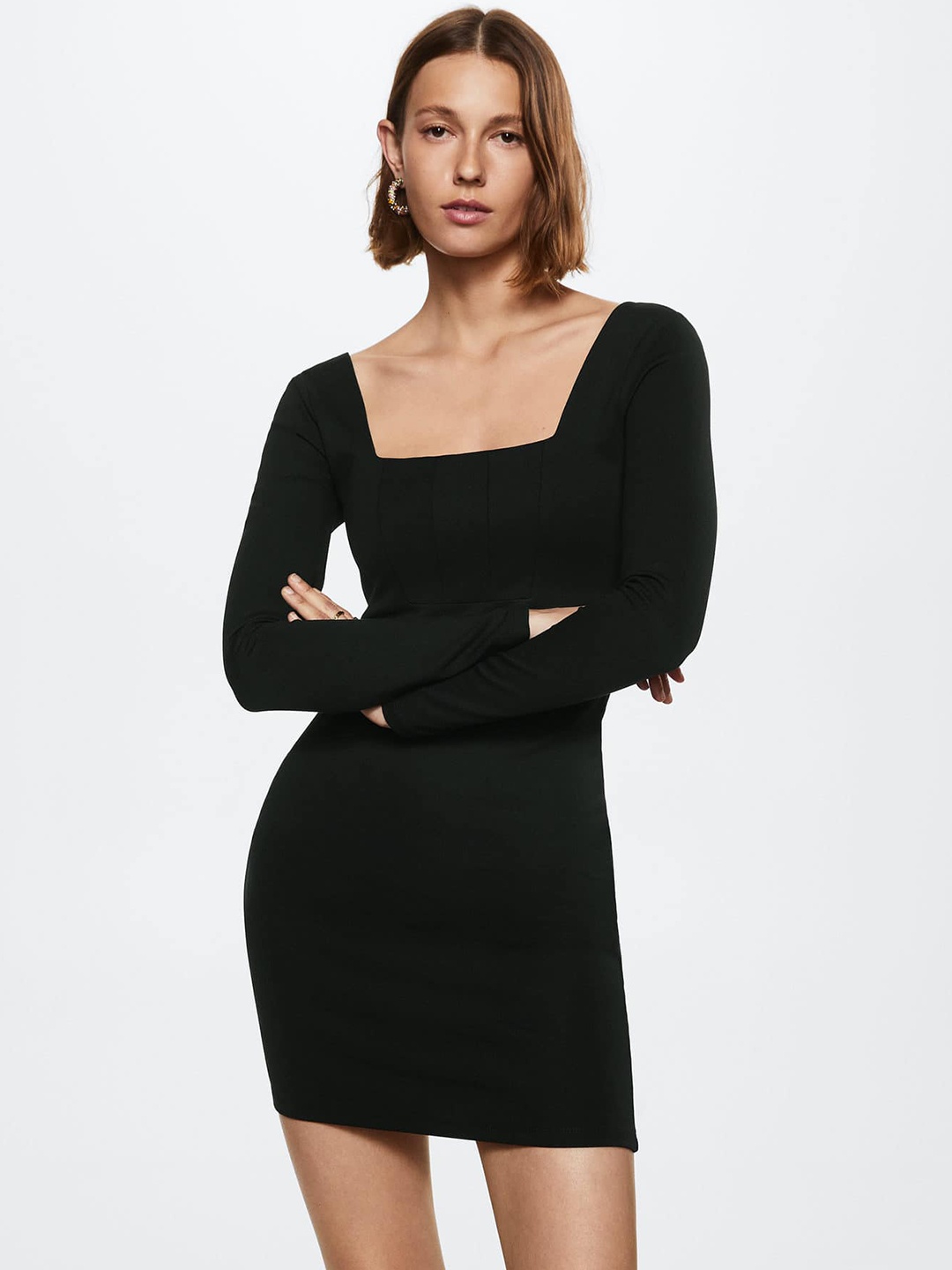 

MANGO Black Solid Sustainable Bodycon Mini Dress