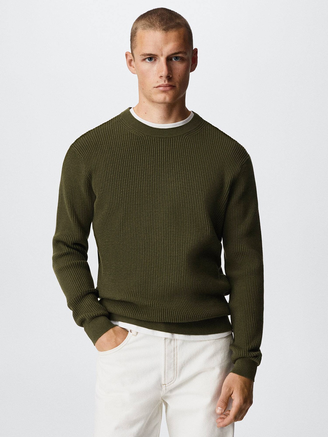 

MANGO MAN Self Design Pullover, Olive