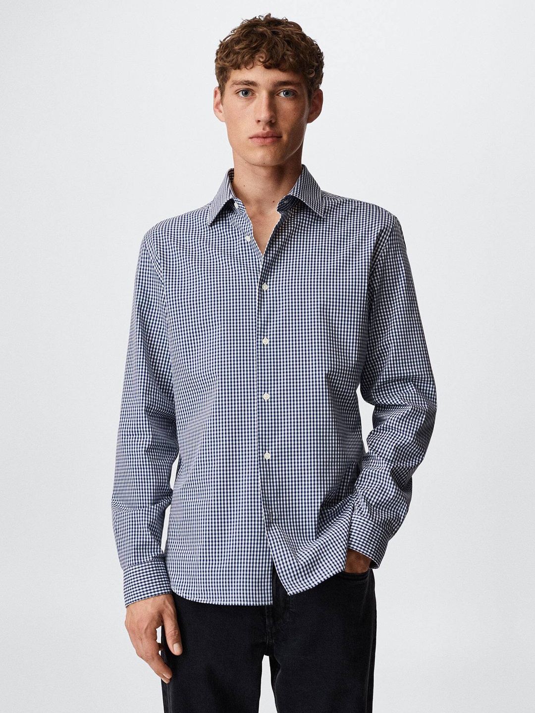 

MANGO MAN Gingham Checks Shirt, Blue
