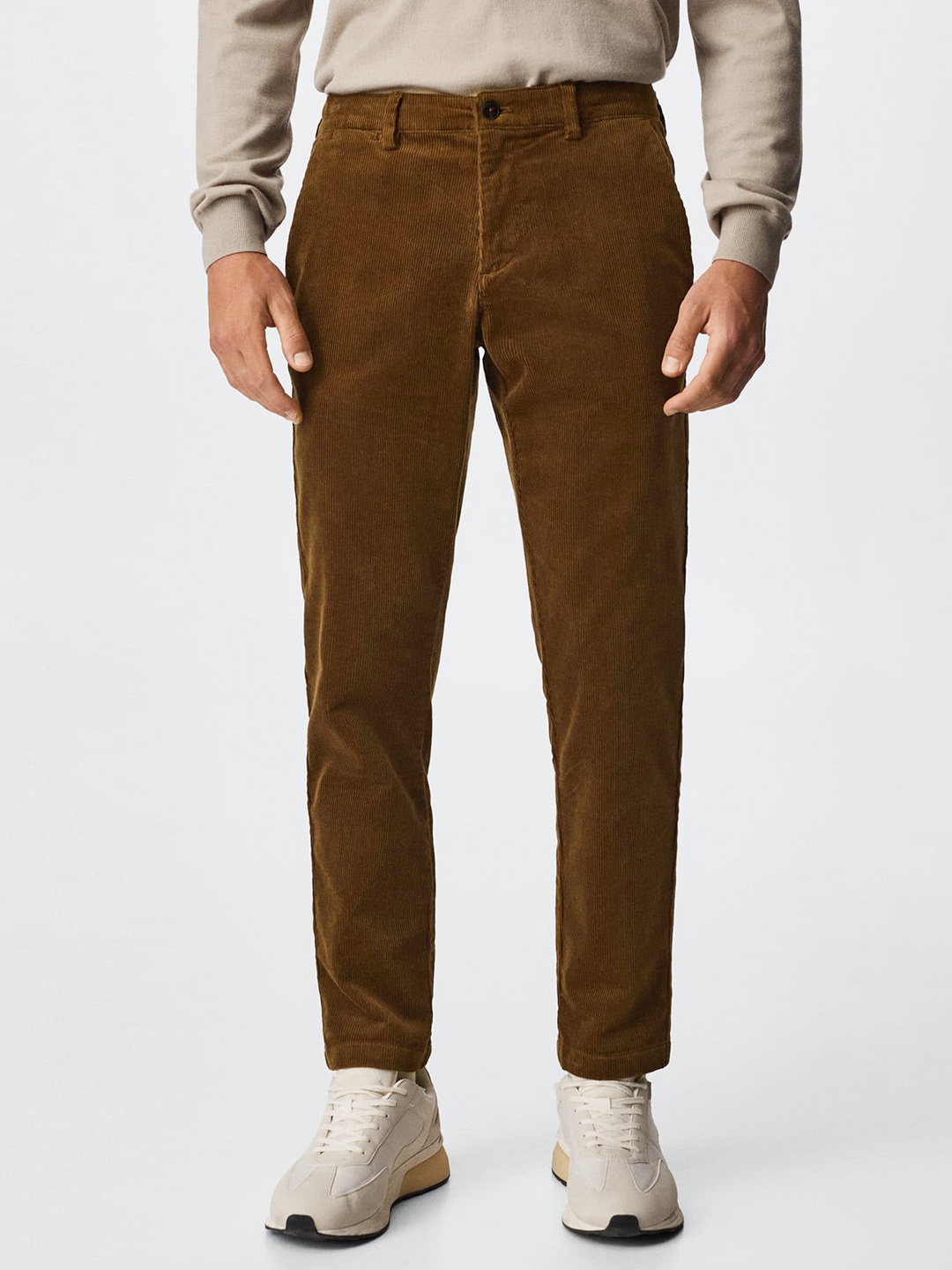 

MANGO MAN Brown Tapered Fit Corduroy RegularTrousers