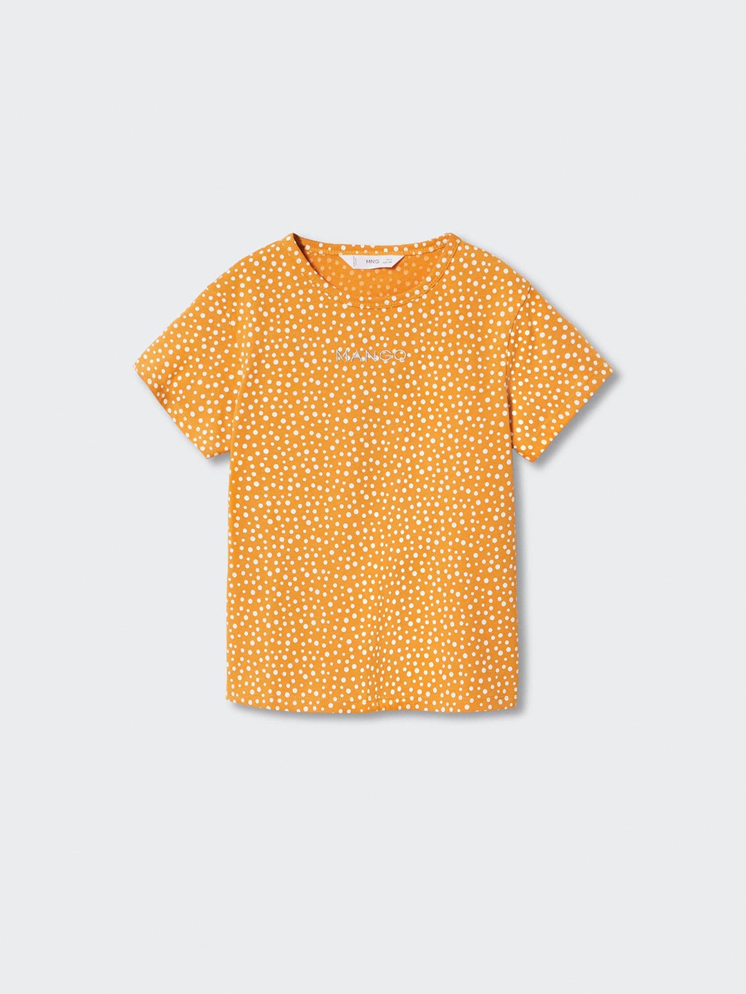 

Mango Kids Girls Yellow & White Pure Cotton Polka Dot Printed Sustainable T-shirt