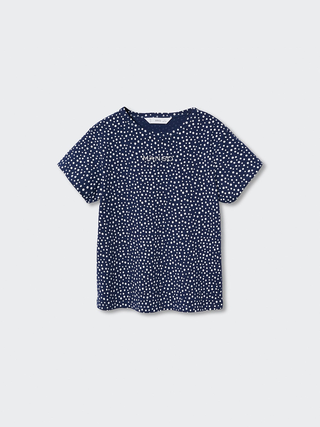 

Mango Kids Girls Navy Blue & White Pure Cotton Polka Dot Printed T-shirt