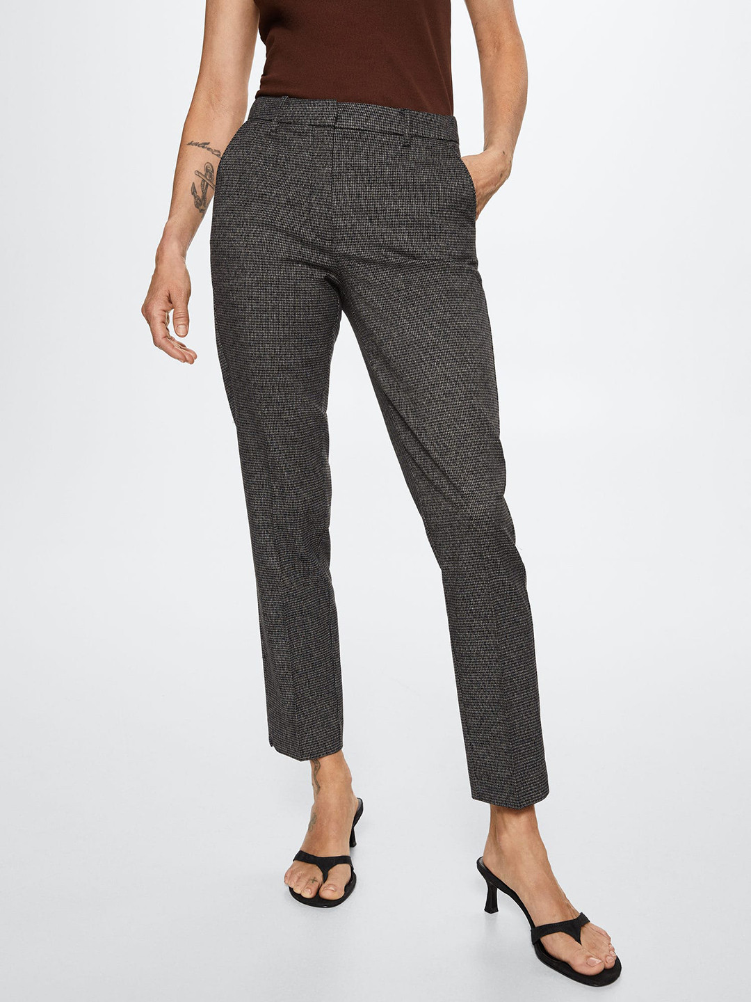 

MANGO Women Black & White Houndstooth Skinny Sustainable Trousers