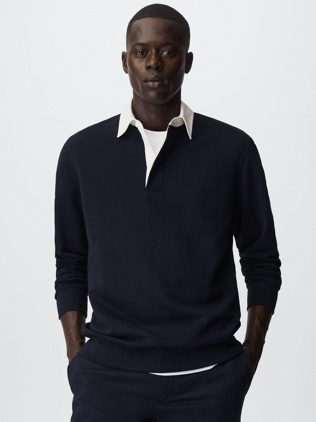 

MANGO MAN Solid Polo Collar T-shirt, Navy blue