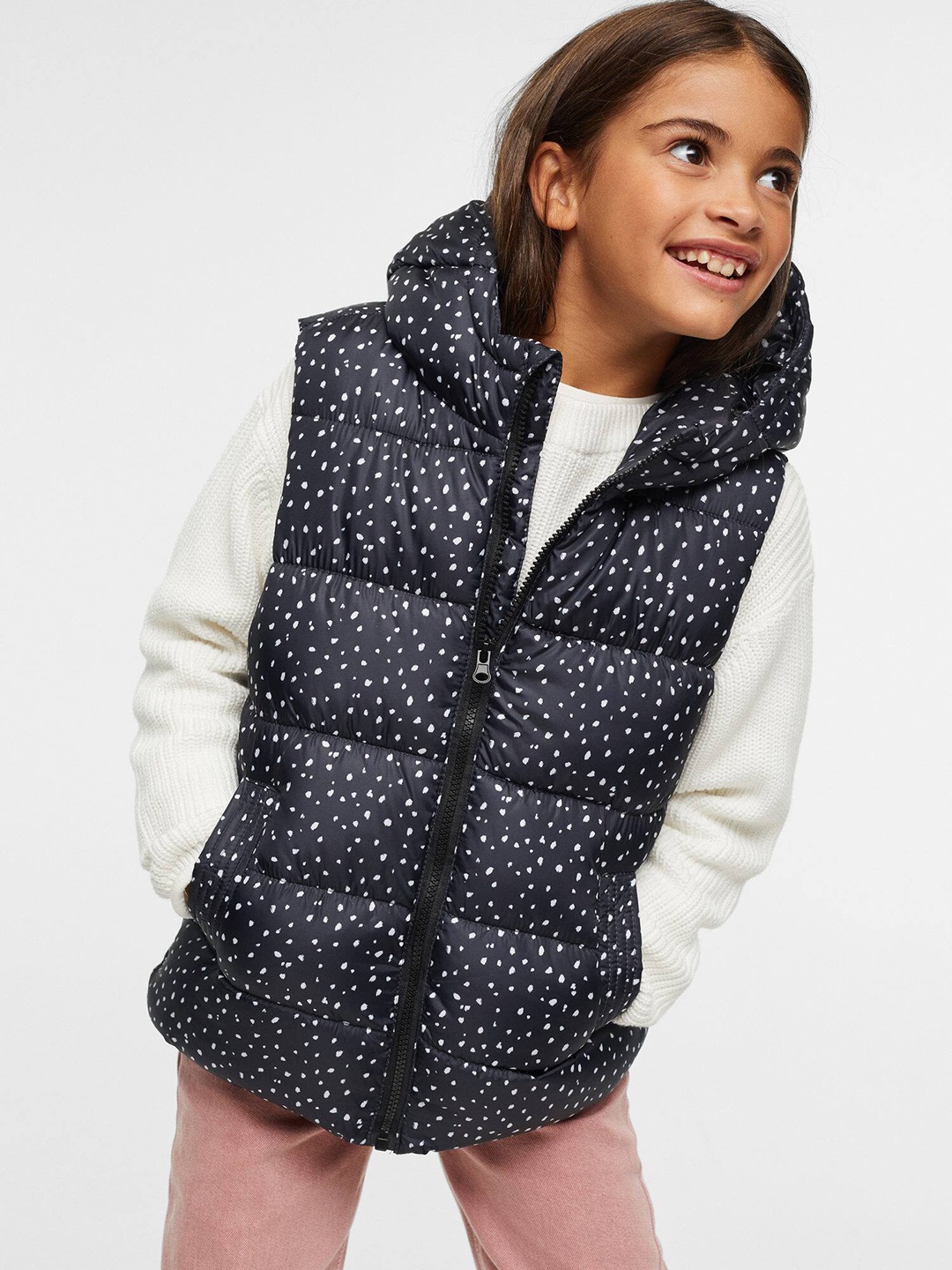 

Mango Kids Girls Geometric Print Sustainable Puffer Jacket, Black