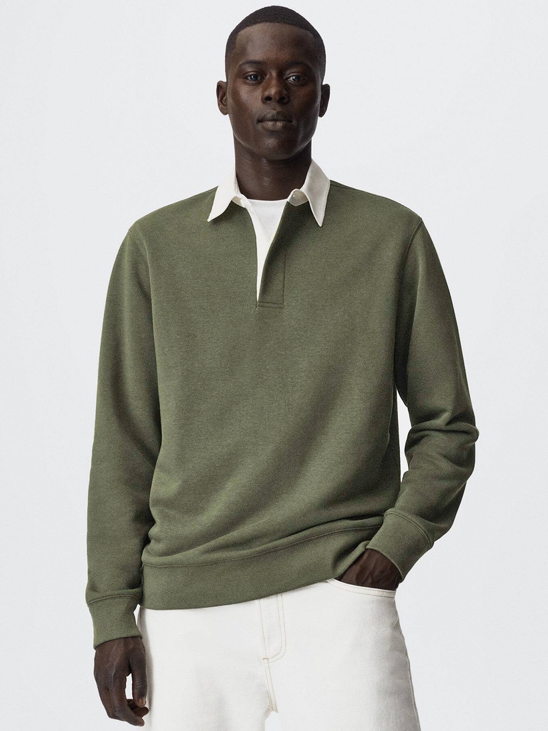 

MANGO MAN Polo Collar Sustainable Sweatshirt, Olive