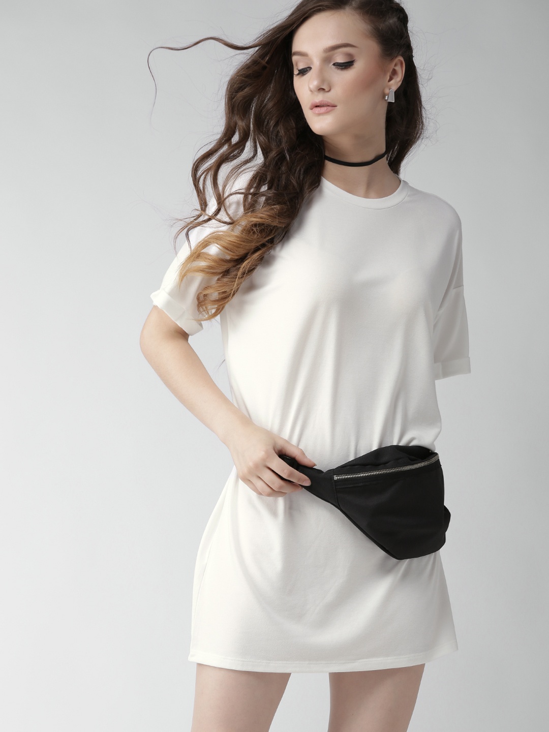 

FOREVER 21 Women White Solid T-shirt Dress