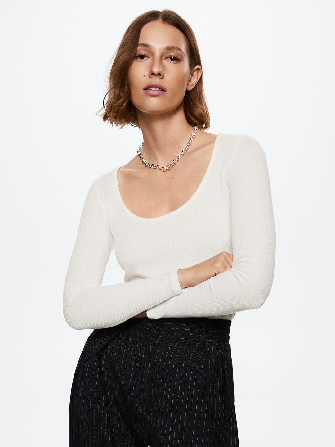 

MANGO Women White Solid T-shirt