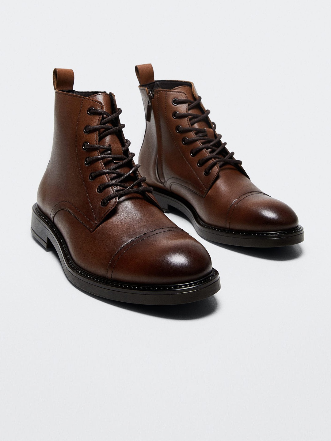 

MANGO MAN Leather Sustainable Regular Boots, Coffee brown
