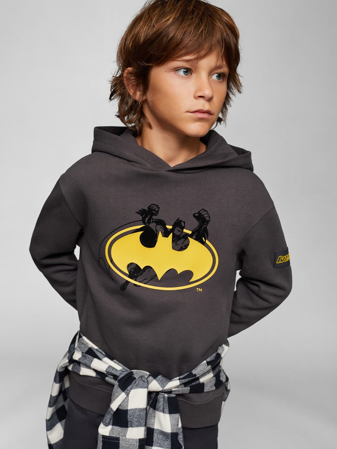 

Mango Kids Boys Pure Cotton Batman Printed Hooded Sustainable Sweatshirt, Charcoal