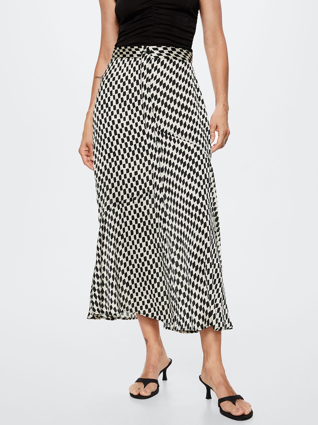 

MANGO Black & White Checked A-Line Midi Sustainable Skirt