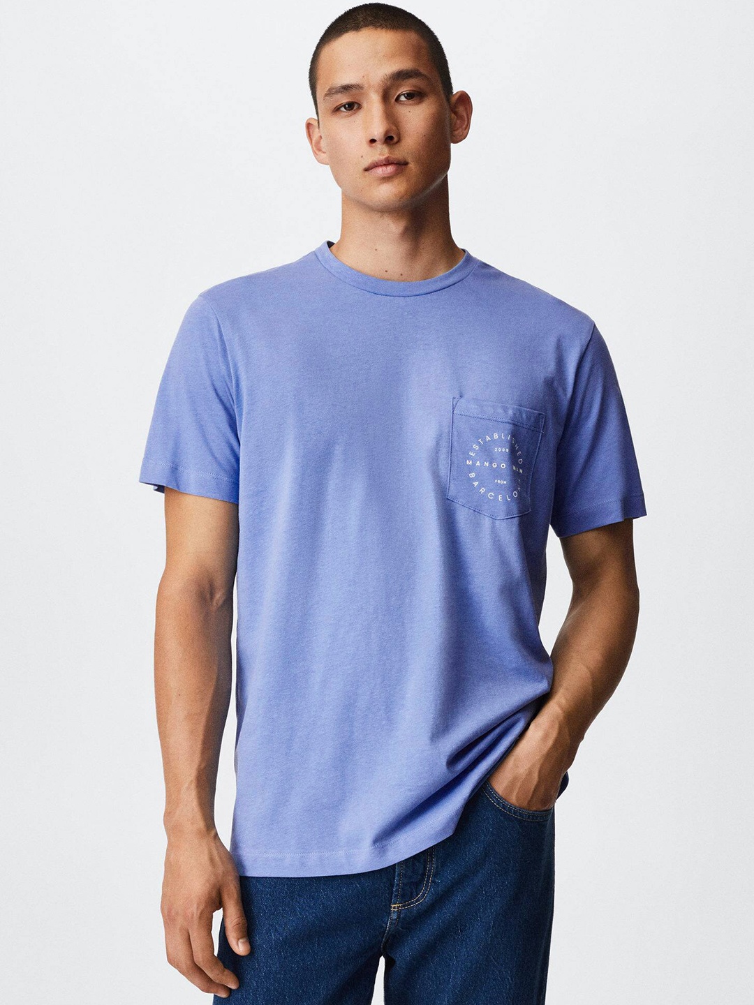 

MANGO MAN Pure Cotton T-shirt, Blue