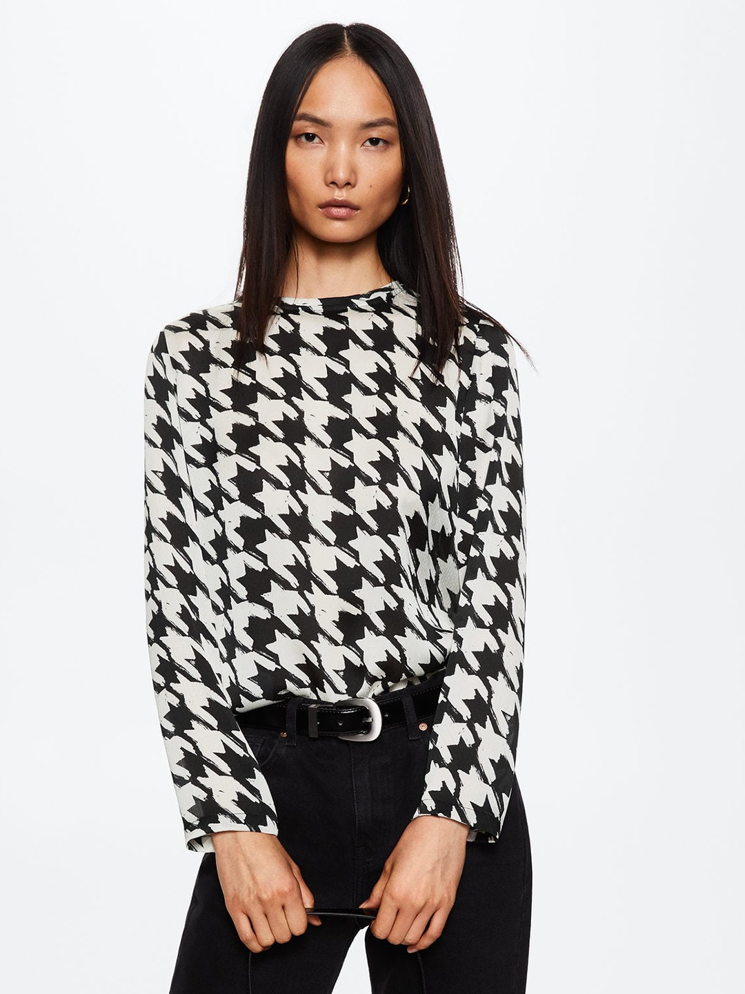 

MANGO White & Black Print Monochrome Top