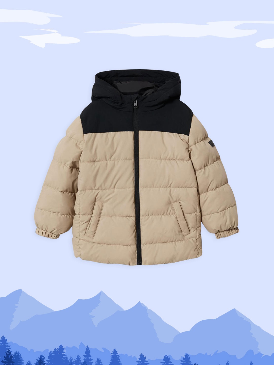 

Mango Kids Boys Beige & Black Colourblocked Padded Jacket