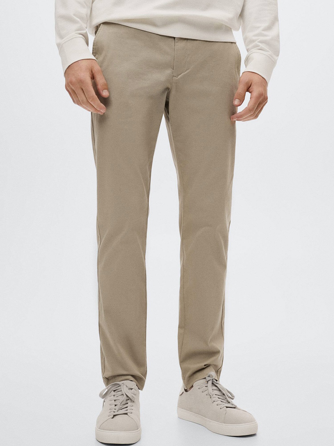 

MANGO MAN Beige Solid Slim Fit Sustainable Trousers