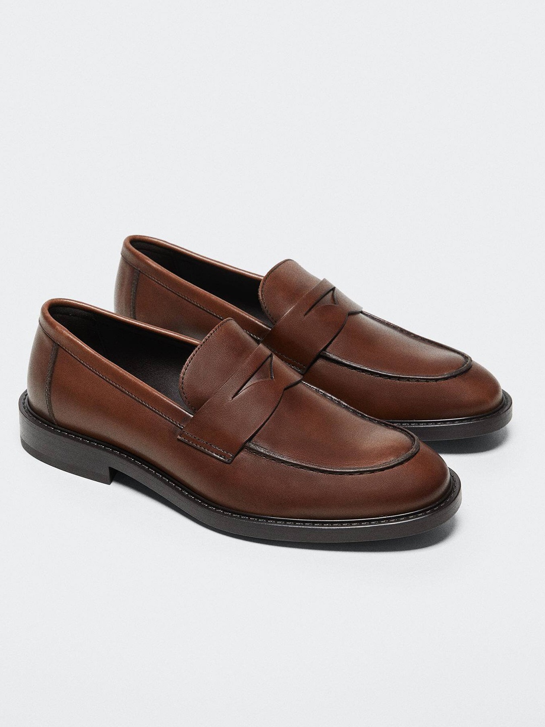 

MANGO MAN Sustainable Leather Formal Penny Loafers, Tan