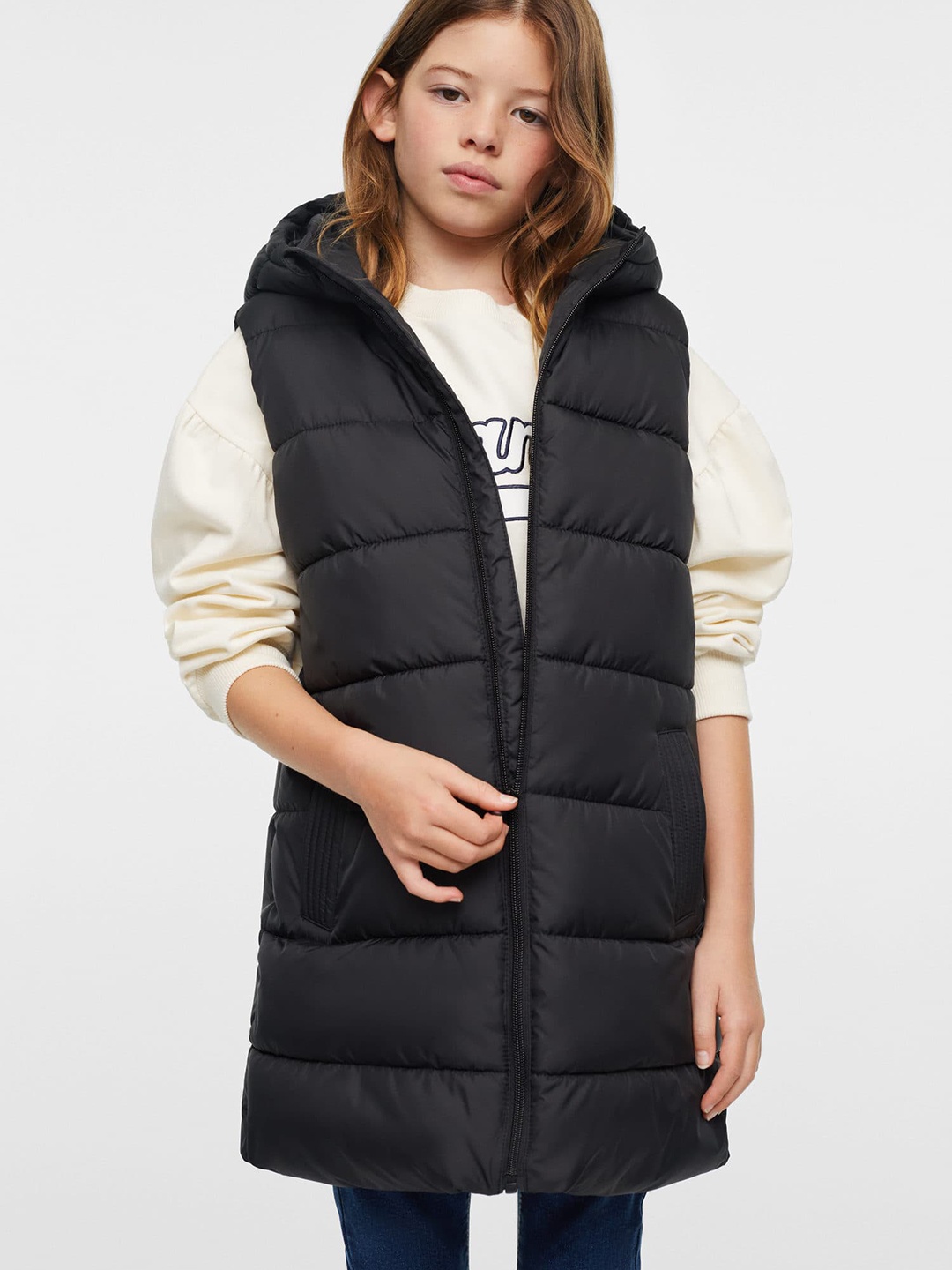

Mango Kids Girls Sustainable Longline Puffer Jacket, Black