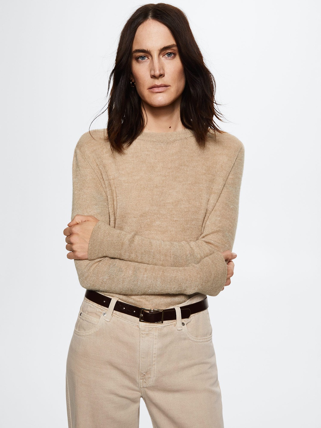 

MANGO Women Beige Pullover