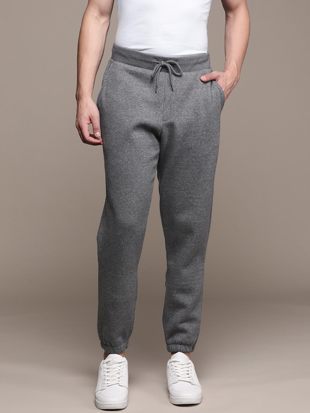 

MANGO MAN Melange Effect Sustainable Joggers Trousers, Grey melange