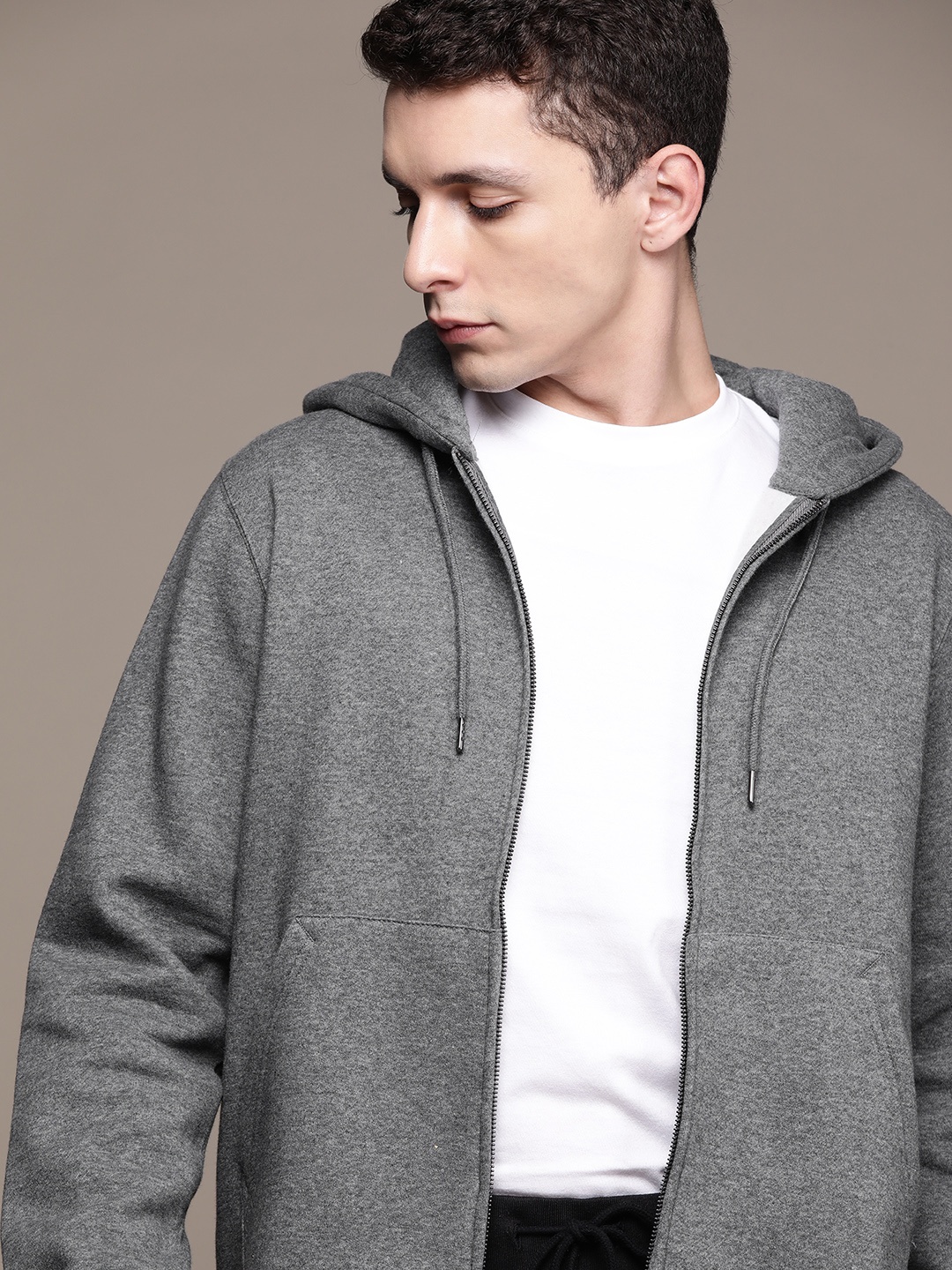

MANGO MAN Sustainable Solid Hooded Sweatshirt, Grey melange