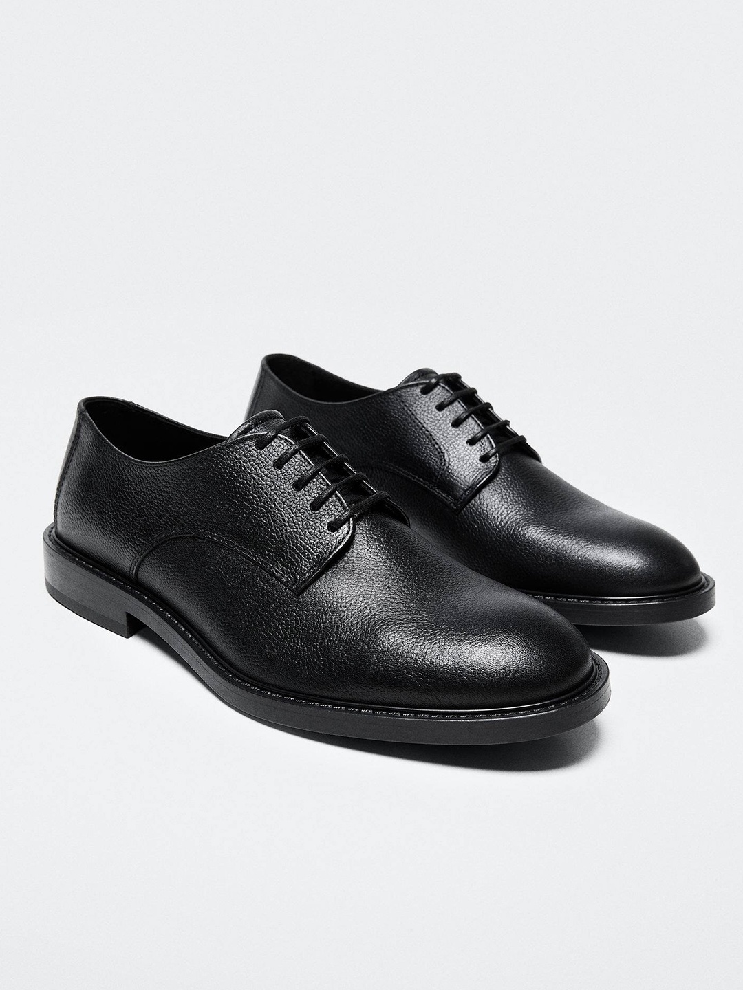 

MANGO MAN Textured Leather Sustainable Formal Derbys, Black