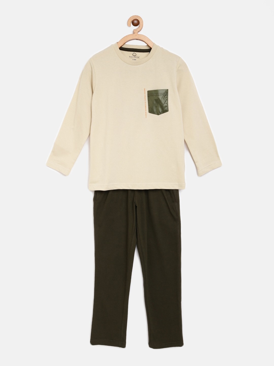 

Sweet Dreams Boys Solid Pure Cotton Night Suit, Khaki