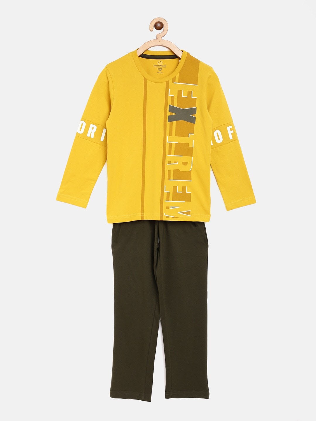 

Sweet Dreams Boys Printed Pure Cotton Night suit, Mustard