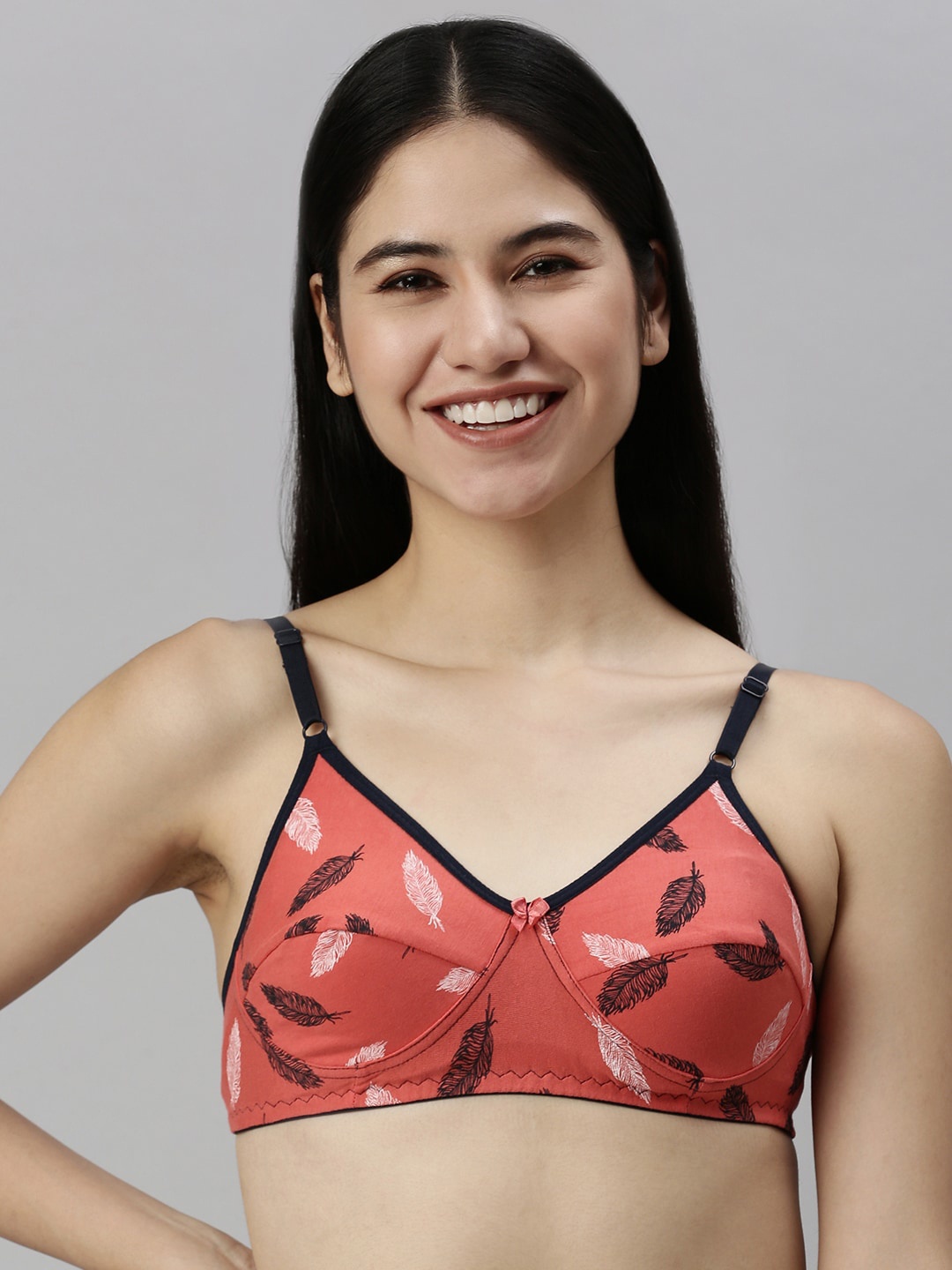 

Kryptic Women Printed Cotton Full Coverage Non-Padded Everyday Bra, Orange