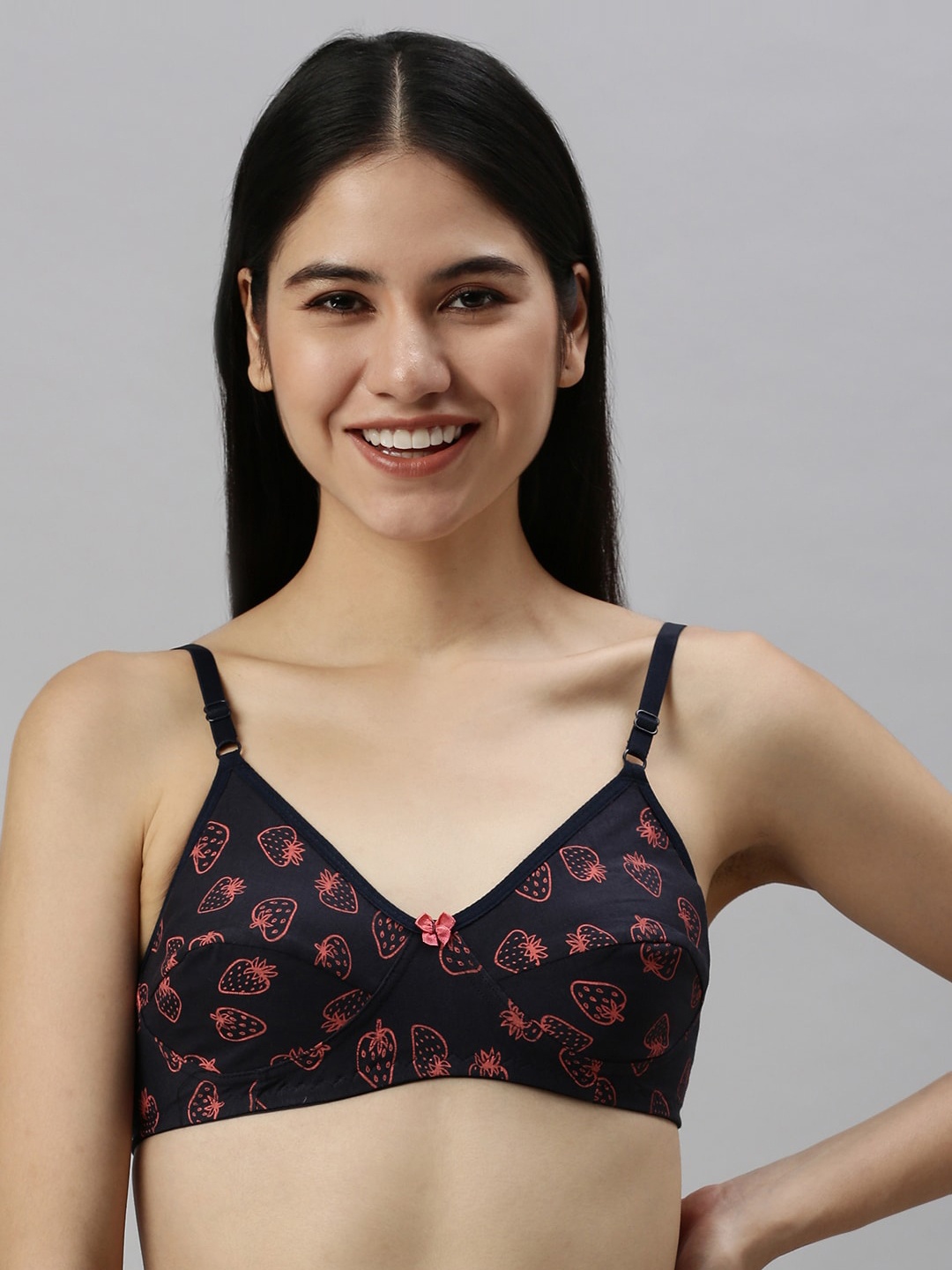 

Kryptic Women Printed Cotton Full Coverage Non-Padded Everyday Bra, Navy blue