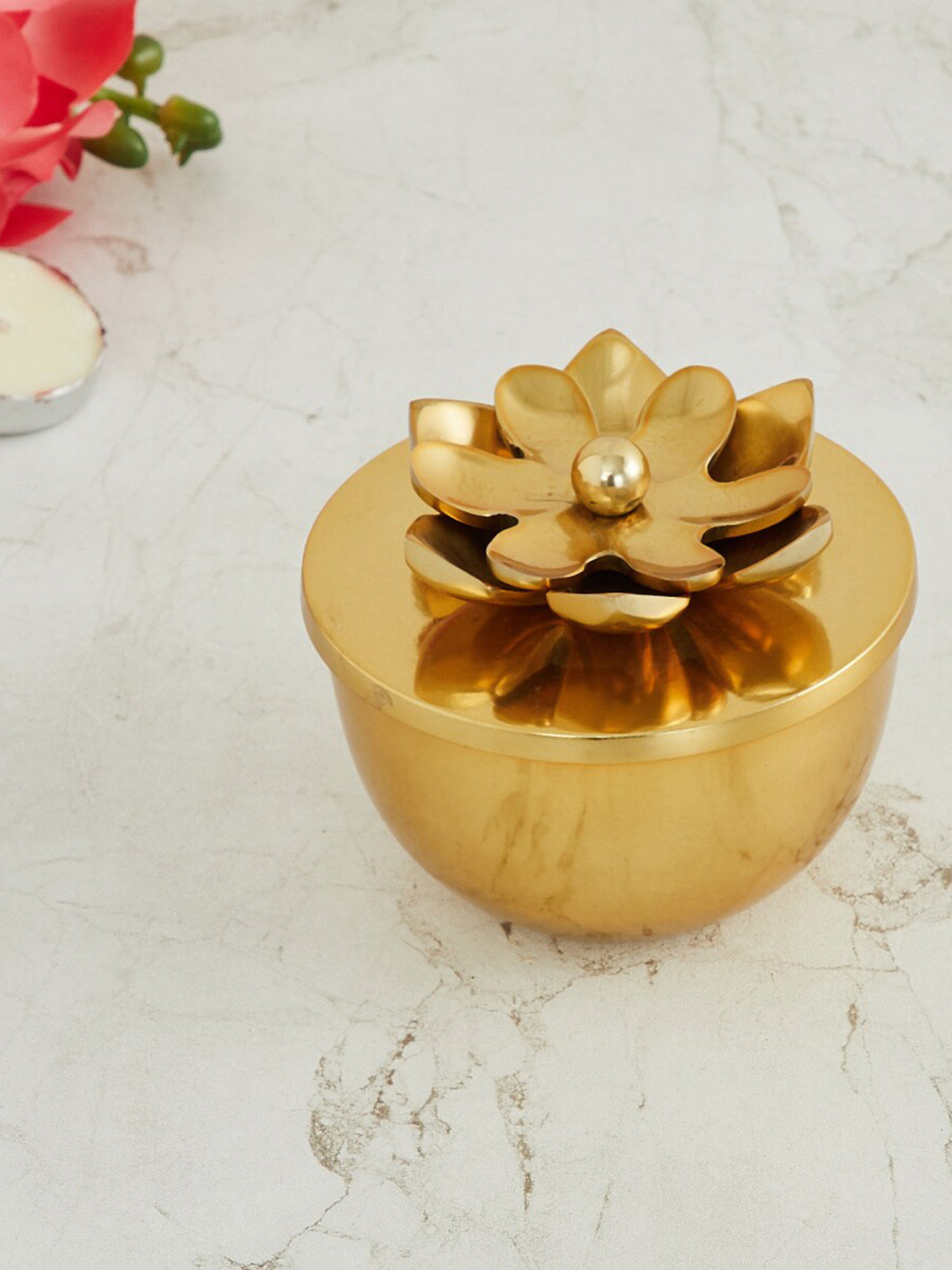 

Home Centre Gold-Toned Flower Lid Votive Holder