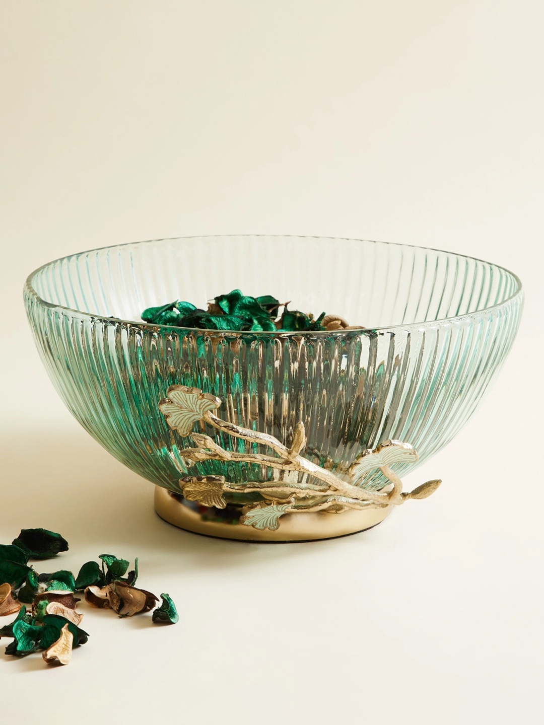 

Home Centre Blue Textured Glass Decorative Flower Bowl