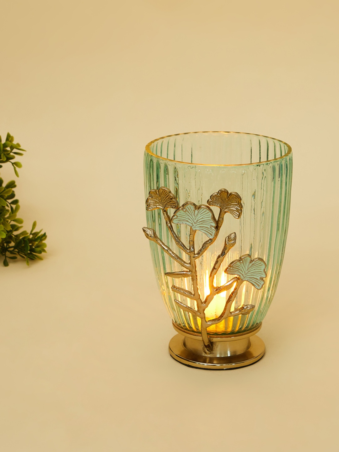

Home Centre Blue & Gold-Toned Textured Glass Candle Holder
