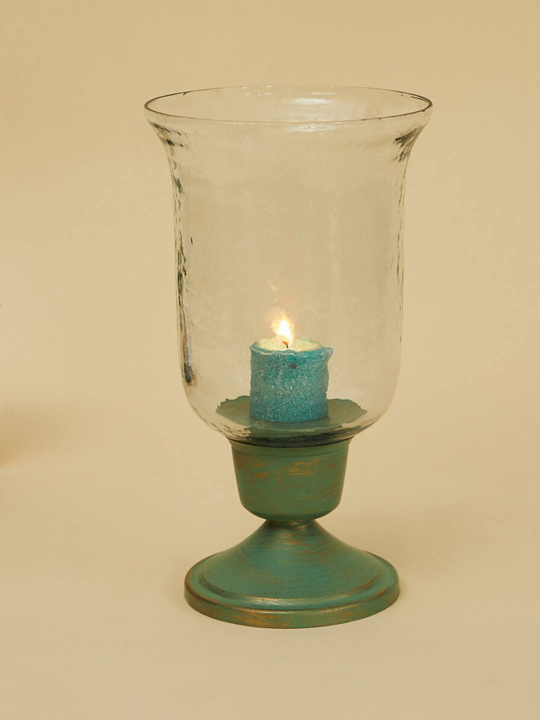 

Home Centre Green Solid Hurricane Glass Candle Holder