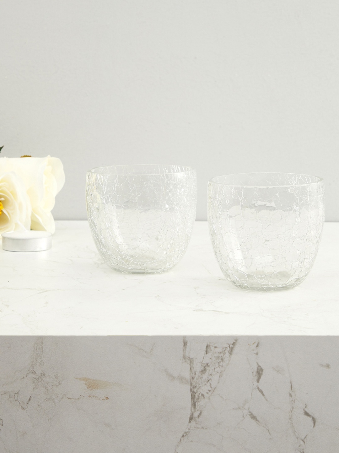 

Home Centre Set Of 2 Transparent Textured Votive Candle Holders