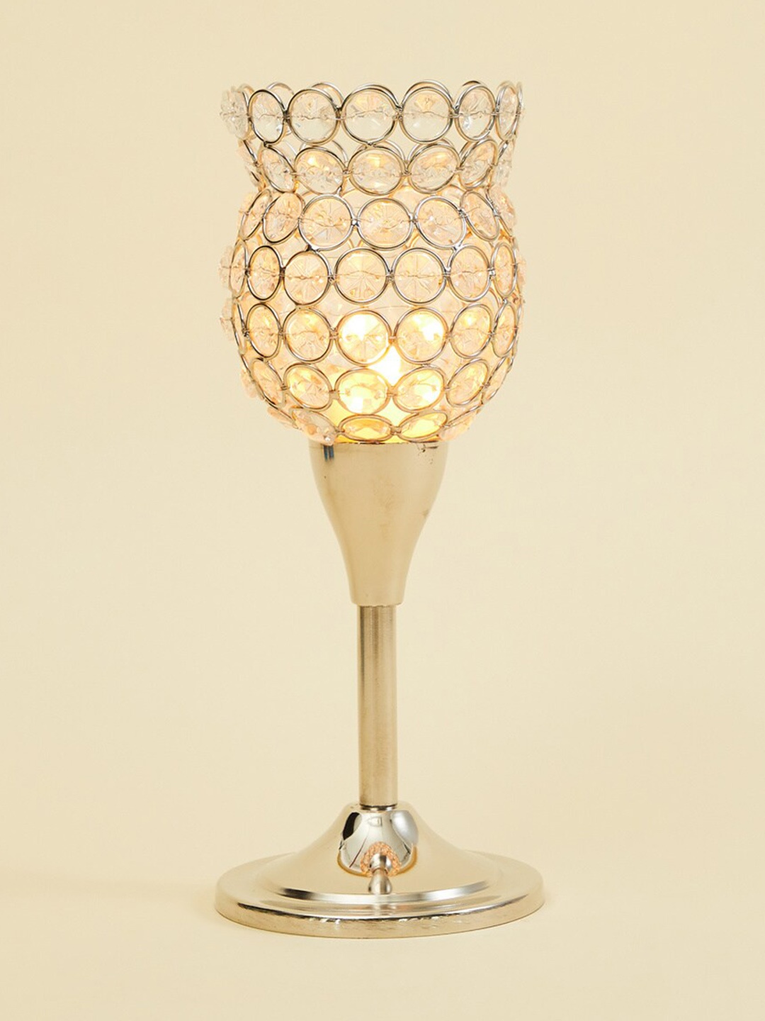 

Home Centre Silver-Colored Textured Hurricane Candle Holder