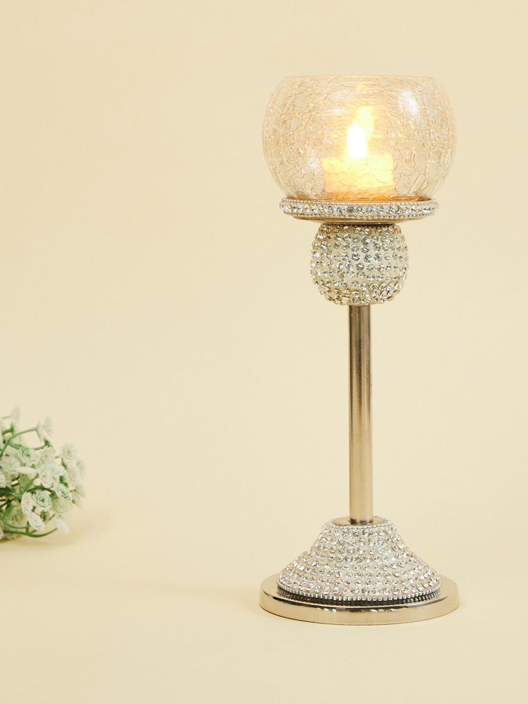 

Home Centre White Textured Abstract Hurricane Candle Holder