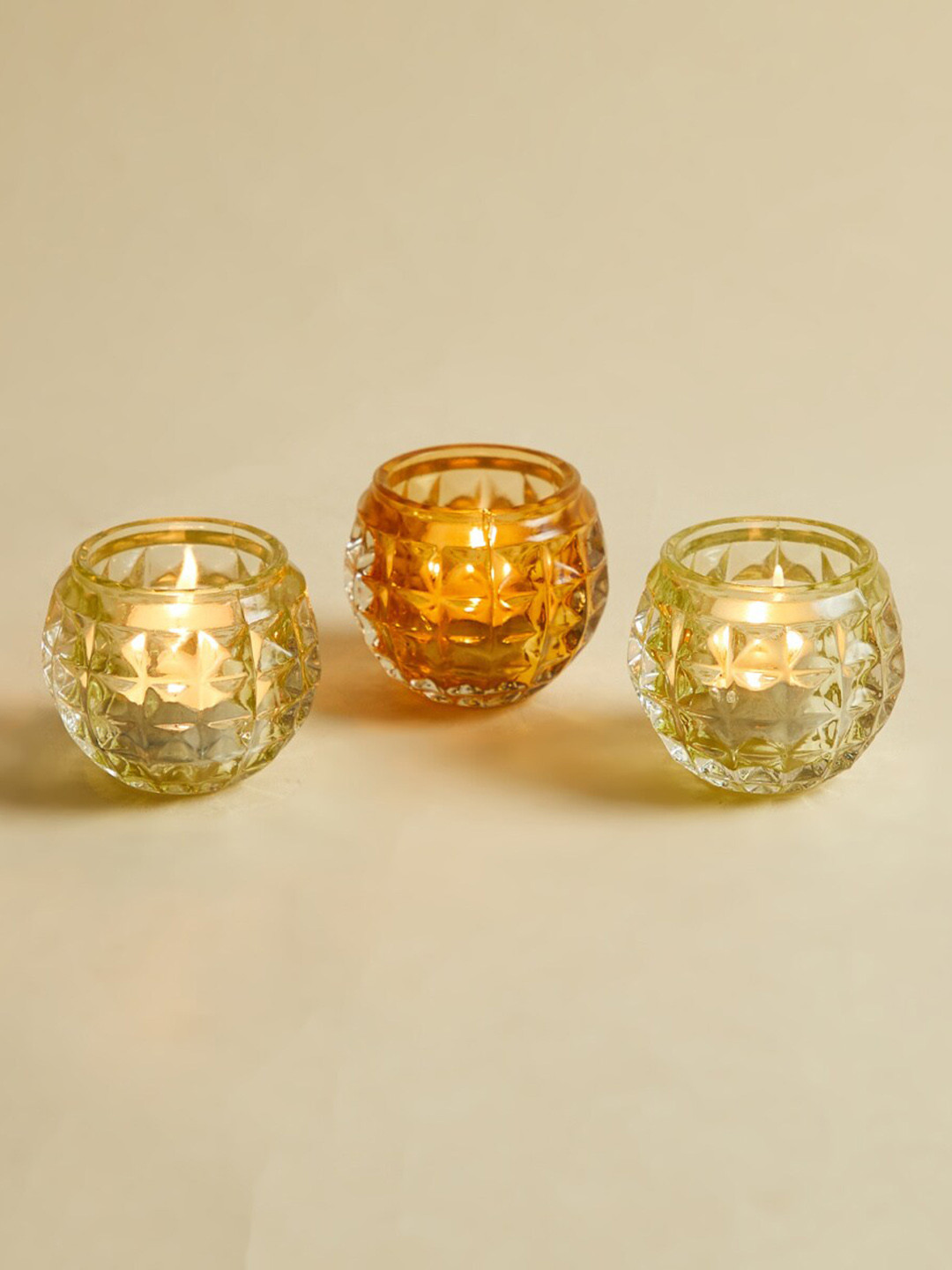 

Home Centre Set Of 3 Textured Votive Candle Holders, Yellow