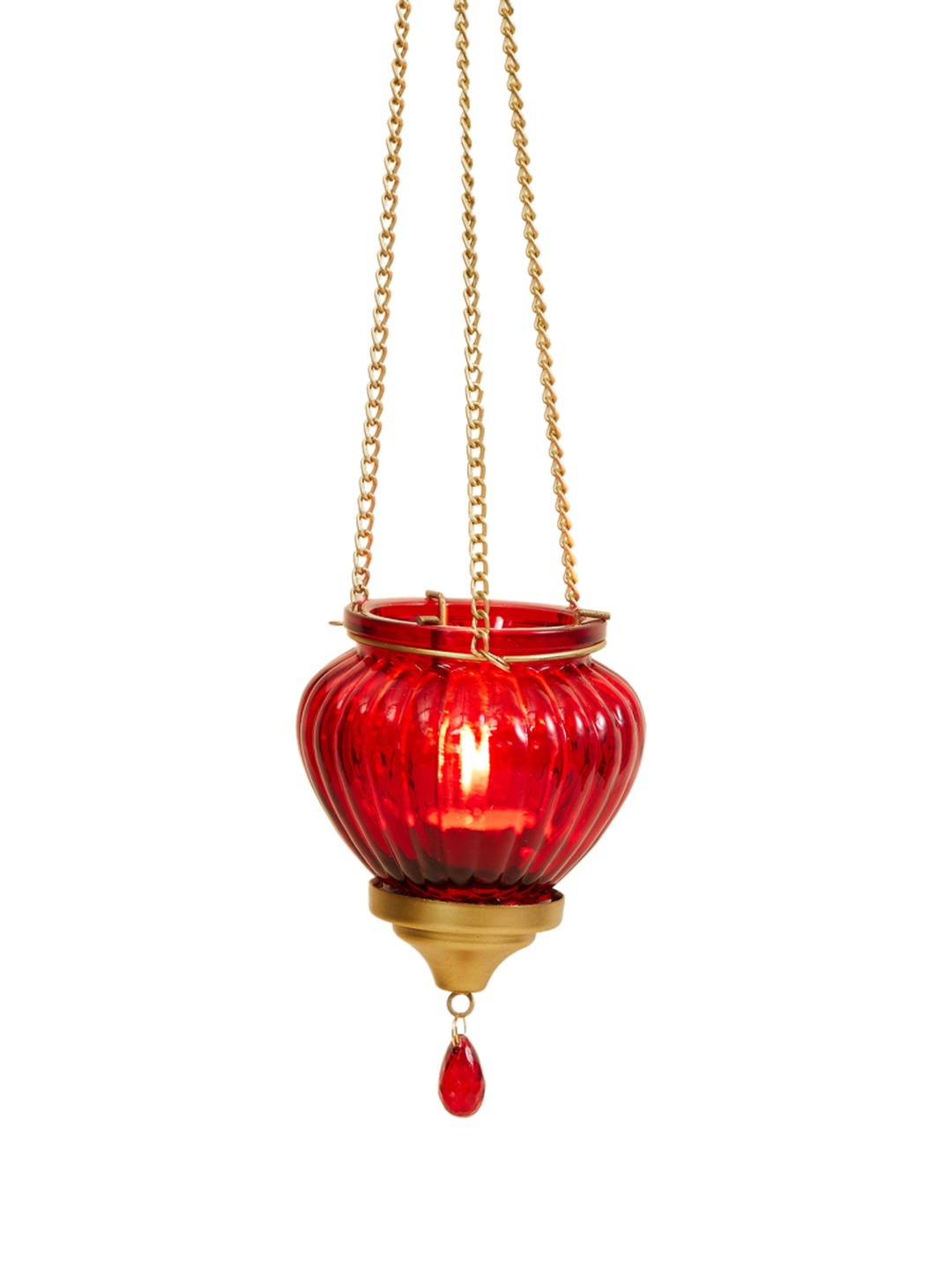 

Home Centre Red & Gold-Toned Hanging T-Light Glass Candle Holder