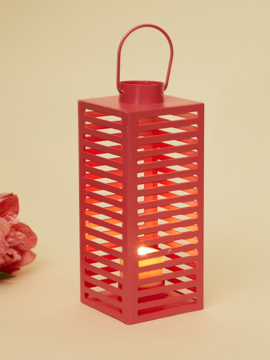 

Home Centre Pink Textured Metal Lantern Candle Holders