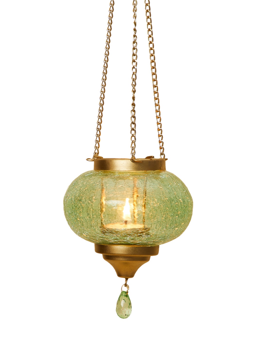 

Home Centre Green & Gold-Toned Textured Round Hanging T-Light Holder