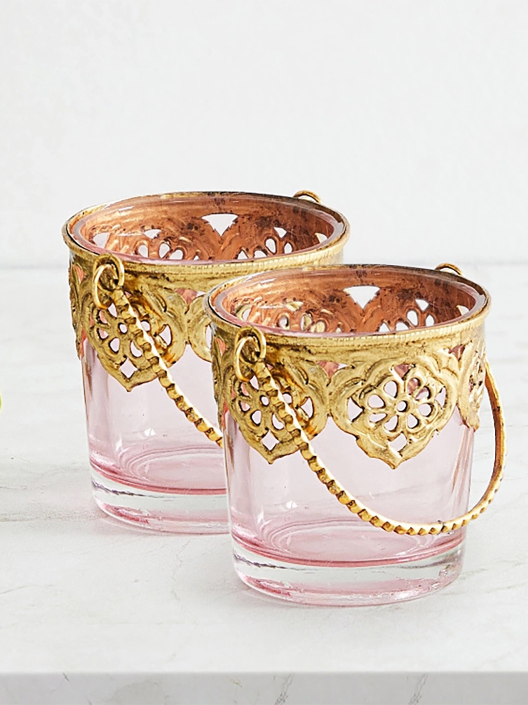 

Home Centre Gold-Toned 2-Pieces Hanging Glass T-Light Holder