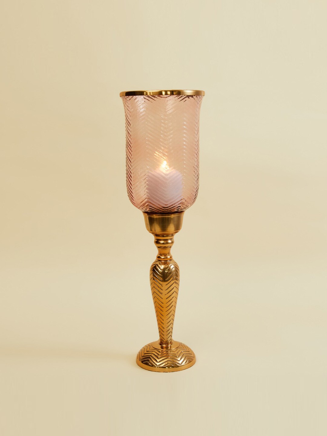 

Home Centre Pink & Gold-Toned Textured Hurricane Candle Holders