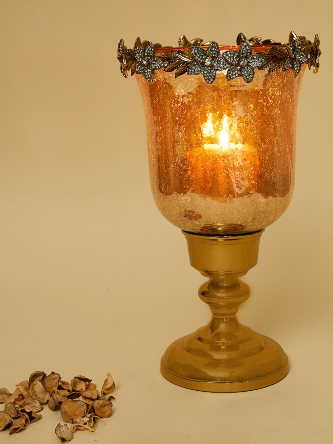 

Home Centre Gold Crackle Glass Hurricane Candle Holder